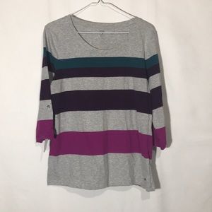 Tommy Hilfiger Large Gray Stripe Top Size Large